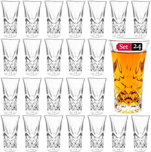 JAIEF Vasos de tequila con base pesada, vasos cordiales de vidrio de chupito, 2 oz (24)