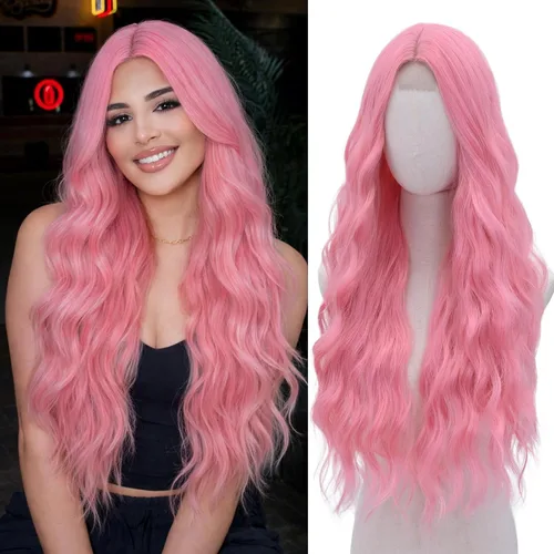 Miniatura 11 de Peluca azul larga natural ondulada sintética de fibra resistente al calor, peluca azul con ondas de agua para Halloween, cosplay, fiesta diaria Azul