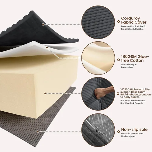 Miniatura 8 de Sofás seccionales sin hueso de 106 pulgadas para sala de estar, sofá modular en forma de U con asiento profundo, otomana extraíble, sofá de 4 plazas