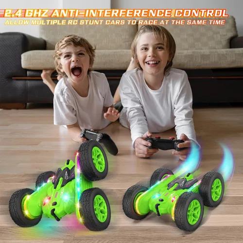Miniatura 2 de Terucle Coche de Control Remoto, Coches RC Acrobacias Juguetes de Coche RC con Luces LED Mejoradas y Faros Juguetes para Niños Doble Lado Rotación