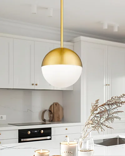 Miniatura 9 de LMS Iluminación colgante moderna con globo dorado, lámpara colgante de mediados de siglo, lámpara colgante de una lámpara para isla de cocina