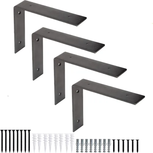 Miniatura 10 de Ilyapa Soportes de estante flotantes resistentes, paquete de 4, hierro rústico, soportes de estante de metal negro de 6 x 10 pulgadas para estantes