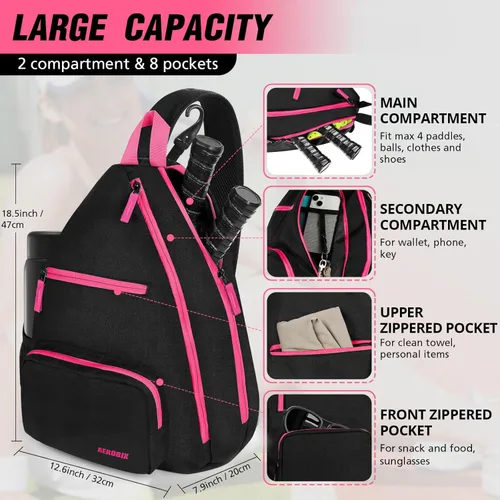 Miniatura 2 de Bolsa de Pickleball AEROBIX para Mujeres y Hombres, Mochila de Pickle Ball - Cremalleras Mejoradas, Gran Capacidad, Bolsillo Acolchado para Pala
