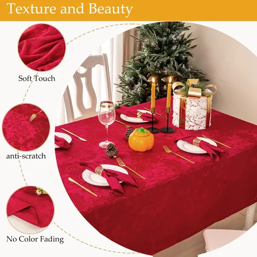 Miniatura 3 de Mebakuk Mantel de Jacquard Navideño Impermeable Elegante con Patrón Floral de Damasco, Tela de Peso Pesado Limpiable Libre de Arrugas Cubiertas