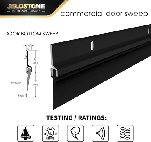 Miniatura 2 de Paquete de 2 - Barredor de fondo para puerta comercial, aluminio resistente, clasificado para fuego, inserción de vinilo, JS-NV307, ideal para uso