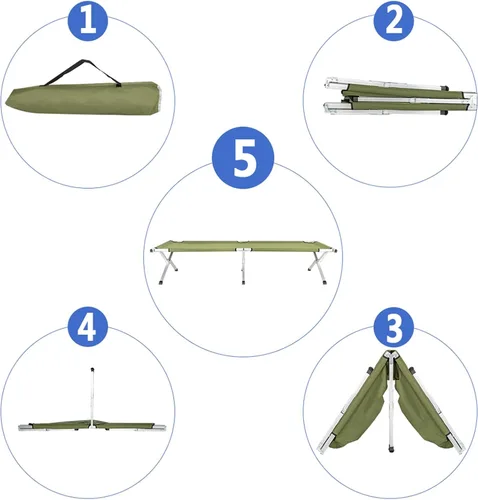 Miniatura 5 de Catre de camping plegable portátil, silla de estar al aire libre con bolsa de transporte para viajes en interiores y exteriores, campamento
