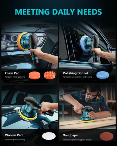 Miniatura 7 de Kit de pulidor inalámbrico para automóvil, máquina de cera pulidora aleatoria de doble acción de 6 pulgadas para detalles de automóviles, 2