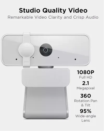 Miniatura 3 de Lenovo Cámara web HD 1080p (300 FHD) - Cámara de monitor con gran angular de 95°, giro e inclinación de 360°, micrófonos duales, cámara de Gris