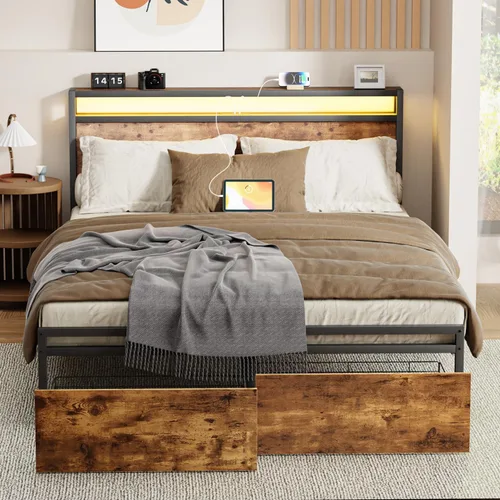 Miniatura 15 de Zevemomo - Base de cama completa con estación de carga, puertos USB y enchufes, base de plataforma tamaño completo con cabecera, base de cama sin