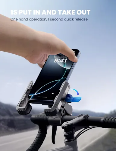 Miniatura 2 de Soporte de teléfono para bicicleta eléctrica, de montaña, scooter y motocross [compatible con cámara] [bloqueo 1S] Soporte universal de manillar