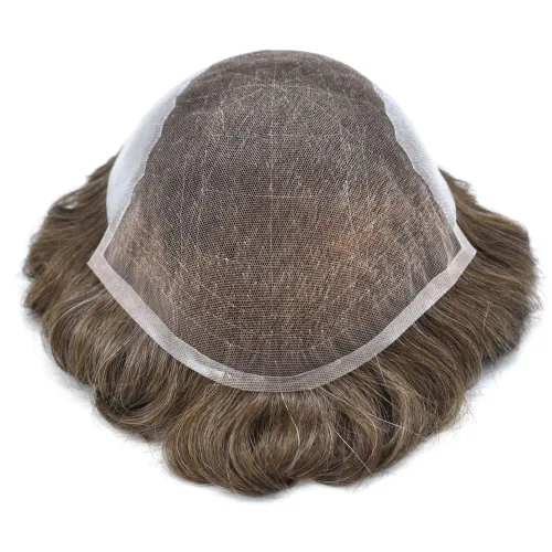 Miniatura 5 de Toupee - Sistema de reemplazo de cabello para hombre, encaje frontal suizo, nudo blanqueado, pieza de cabello humano natural