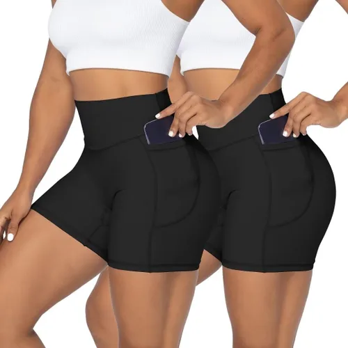 Sunzel - Pantalones cortos de ciclista para mujer, sin costura frontal, con control de abdomen y bolsillos, para yoga, entrenamiento y gimnasio