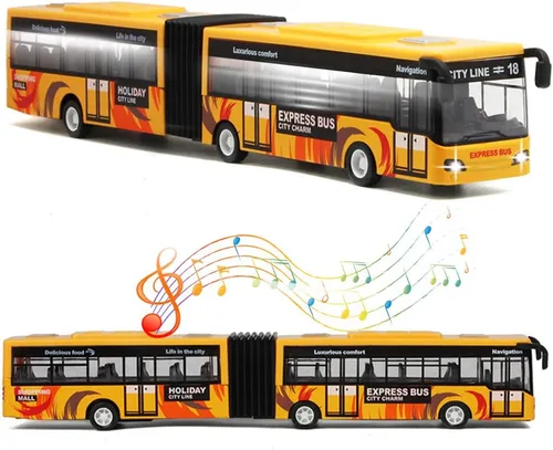 Miniatura 8 de Crelloci Autobús urbano de juguete para niños, vehículos de aleación fundida, autobús eléctrico articulado Metro con sonidos y luces, modelos