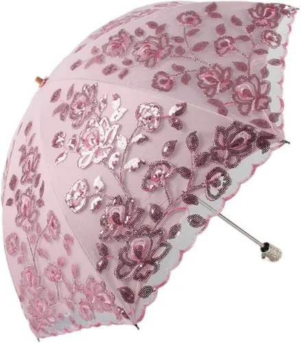 Miniatura 48 de Honeystore Sombrilla bordada con flor 3D plegable UV con encaje clásico