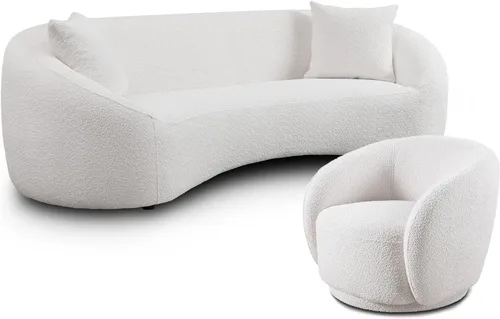 Miniatura 8 de Juego de 2 sofás curvos, modernos sofás de sala de estar, sofás integrales, sofás de 3 plazas + silla giratoria de 360 grados con respaldo curvado