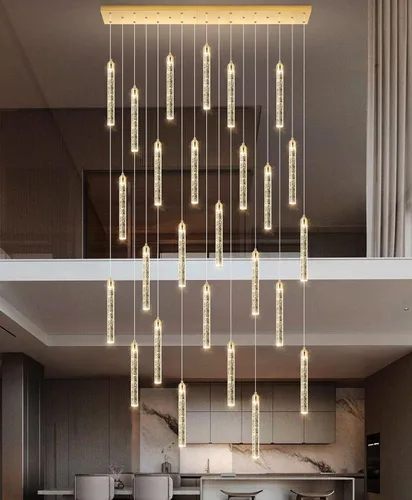 Miniatura 31 de Candelabro de Techo Alto de 197" de Largo con 30 Luces, Lámpara LED Moderna de Cristal Burbuja Regulable con Montaje al Ras, Luz Colgante de Techo