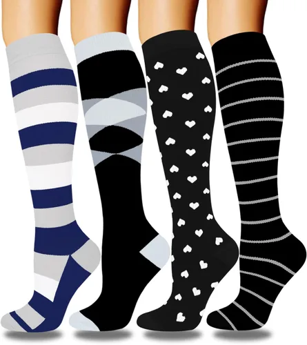 Aoliks 4 pares de calcetines de compresión de cobre para mujeres y hombres, 15-20 mmHg, el mejor apoyo para enfermeras, correr, senderismo
