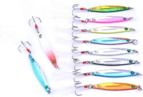 Miniatura 3 de Aorace 10 piezas de metal duro jigs buceo pesca mar señuelos minnow Popper cebos aparejos Crankbait agua salada señuelos de agua dulce con pluma