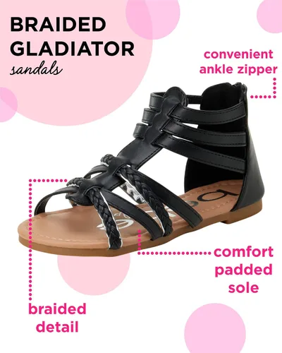 Miniatura 2 de bebe Sandalias para niñas pequeñas, sandalias de gladiador con correas de cuero sintético y cremallera en el talón, Negro