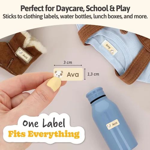 Miniatura 2 de Etiquetas de nombre personalizadas para niños (60) – Adhesivos personalizados impermeables y duraderos para ropa, guardería, oficina y suministros
