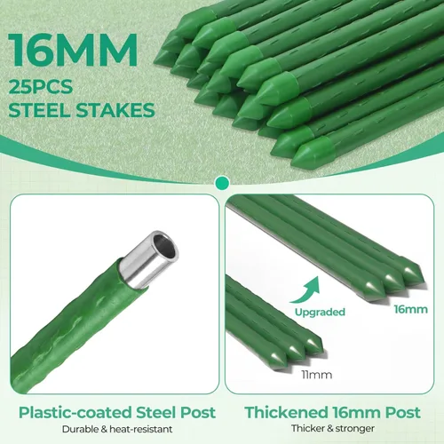 Miniatura 4 de Ohuhu Valla de seguridad de plástico para jardín, 3.4 x 100 pies, rollo de valla de jardín reutilizable con 25 estacas de 4 pies más gruesas
