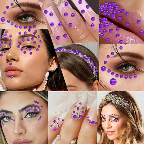 Miniatura 5 de 3090 calcomanías de gemas faciales para manualidades, autoadhesivas, color morado oscuro, joyas para el cabello con purpurina para la cara