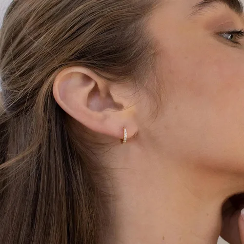 Miniatura 4 de Kainier Aretes de aro chapados en oro de 18 quilates con circonita cúbica, aretes de cartílago, hipoalergénicos para mujeres y niñas, color rosaoro