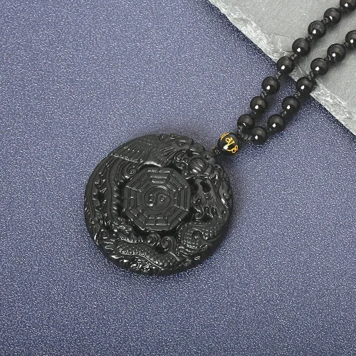 Miniatura 3 de Collar de obsidiana negra con dije de protección de amuleto de la suerte con cadena de cuentas extendida, piedra de cristal curativa, collares