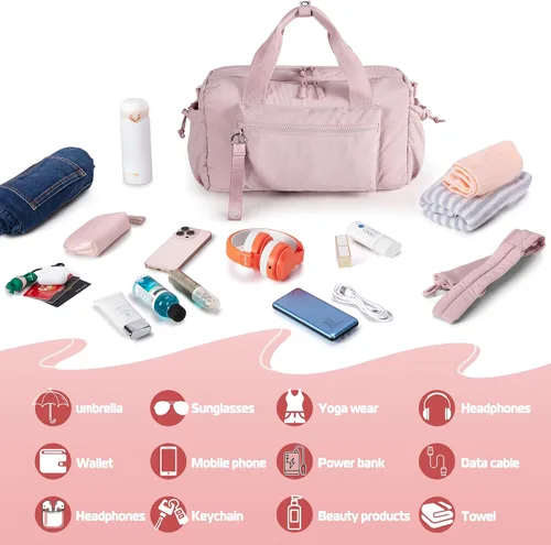 Miniatura 7 de Pequeña bolsa de gimnasio para mujer, bolsa deportiva de 12 litros con compartimento húmedo, mini bolsa de viaje para entrenamiento y fitness, Rosa