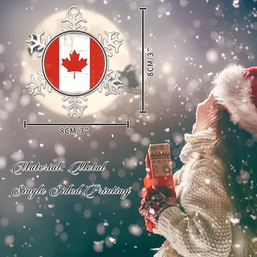 Miniatura 2 de Adorno de metal de copo de nieve de Canadá, recuerdo de Navidad, regalo de recuerdo patriótico, adorno colgante de Navidad, bandera nacional