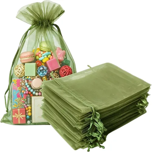 Miniatura 8 de Bolsas de regalo de organza de 4 x 6 pulgadas con cordón para joyas, dulces, paquetes de 50 bolsas de té de tela transparente azul aguamarina