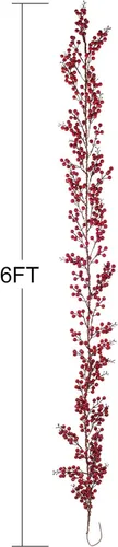 Miniatura 5 de Lvydec Guirnalda de bayas rojas de Navidad - Guirnalda artificial de bayas rojas de 6 pies con tallos flexibles para decoración de chimenea