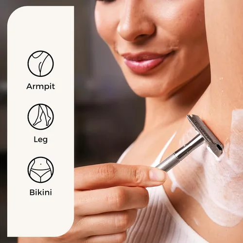 Miniatura 7 de ZOMCHI Maquinilla de afeitar de seguridad de doble filo para hombres y mujeres, maquinilla de afeitar de metal con 5 cuchillas de afeitar de Navaja