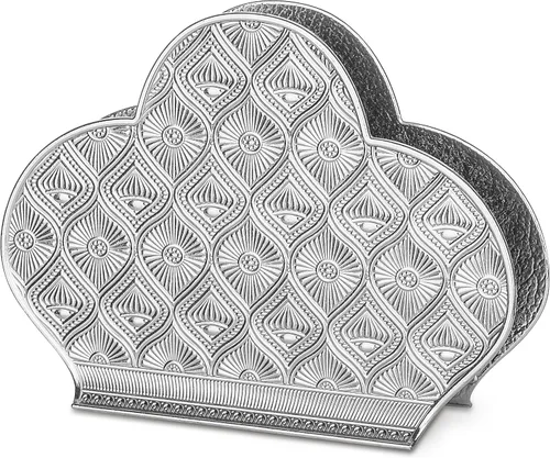 Alisveristime Servilletero Zamac - Organizador decorativo elegante de metal para uso en mesa o encimera (plateado)