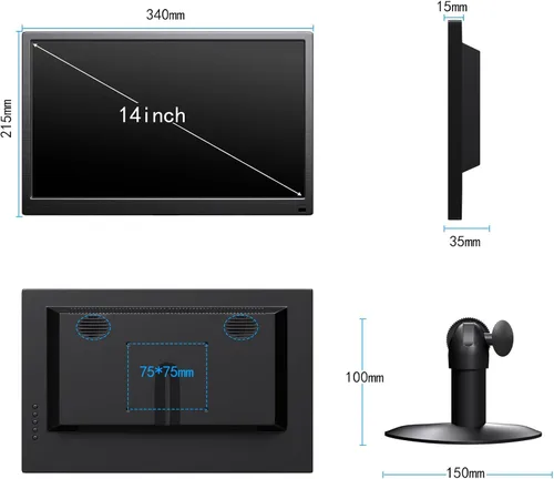 Miniatura 8 de Monitor de pantalla táctil de 14 pulgadas FHD 1080P 60hz 99% sRGB IPS/HDMI/USB-C Monitor de computadora Plug & Play, para computadora portátil