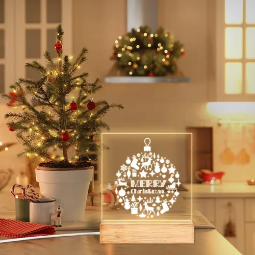 Miniatura 3 de Adornos de Navidad de bola de luz nocturna, elementos de Navidad con alce de copo de nieve, luz cálida, lámpara de escritorio, decoración