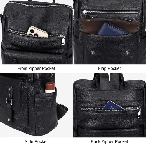 Miniatura 7 de Over Earth Mochila de cuero para mujer, bolso bandolera de moda para mujer, Negro