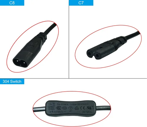 Miniatura 3 de Cable de extensión IEC320 C8 a C7 con interruptor, cable de alimentación de CA IEC320 C8 macho a hembra de repuesto para impresora o TV