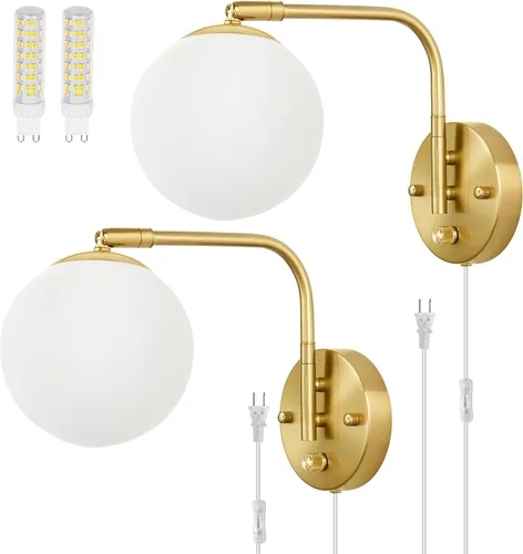 Miniatura 14 de Apliques de pared VATONI enchufables, apliques de pared regulables con brazo oscilante con cable de enchufe y interruptor de regulación con botón