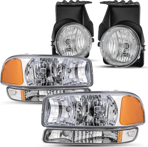 Miniatura 16 de SOCKIR 6 piezas para 1999-2002 GMC Sierra 00-06 Yukon conjunto de faros y luces antiniebla + faro delantero de parque/señal LH+RH con bombillas
