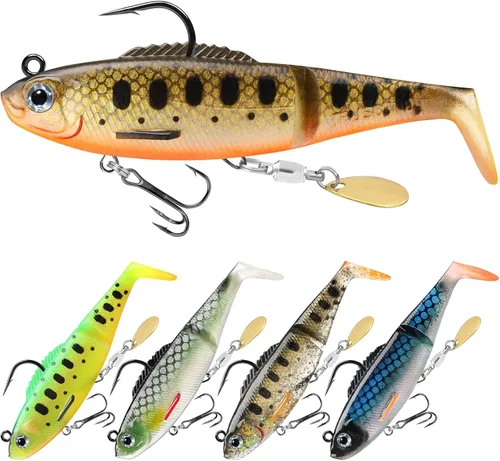 Miniatura 19 de TRUSCEND Shadtale Easy Catch Soft Fishing Lures with BKK Hooks - Trembly Sinking and Vibrating Swim for More Bites, Pre-Rigged Swimbaits for Bass