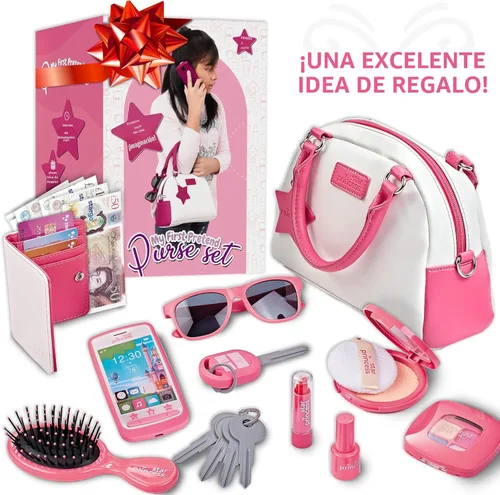 Miniatura 7 de Star Princess Juego de monedero de juego de simulación para niñas, bolso realista con accesorios: teléfono de juguete, cartera, tarjetas de crédito