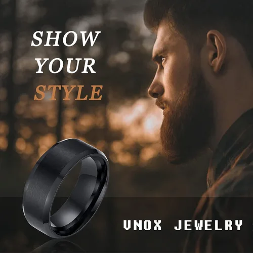 Miniatura 2 de VNOX Anillo de boda liso de acero inoxidable de 8MM personalizado para hombres, negrochapado en oroplata