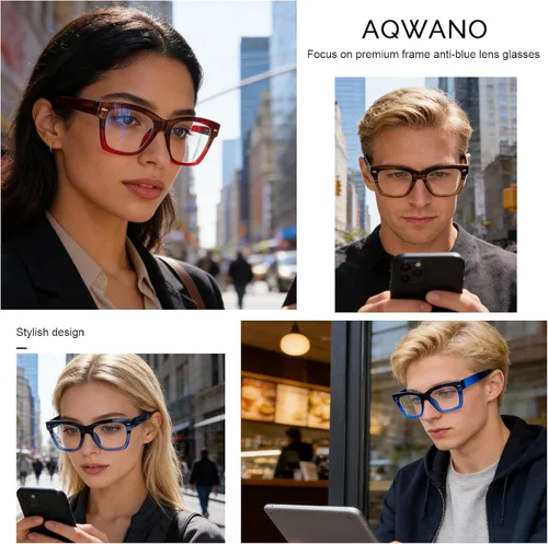 Miniatura 4 de AQWANO Oversized Design Reading Glasses Women/Men, Computer Blue Light Blocking Square Readers Paquete de 2 (C2/C3 marrón/rojo)