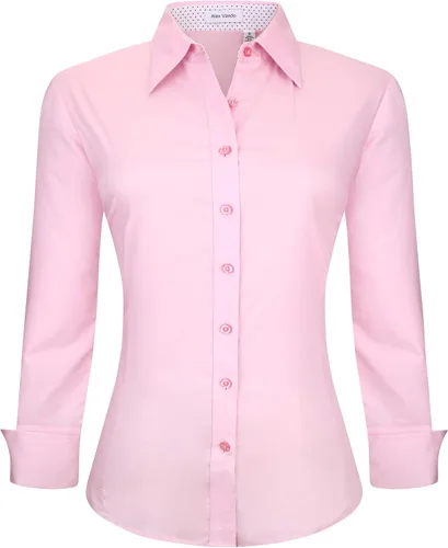 Miniatura 13 de Alex Vando Camisas de vestir para mujer, sin arrugas, ajuste regular, manga larga, elástica, camisa de trabajo