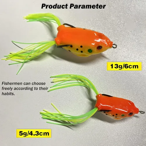 Miniatura 7 de Señuelo de rana Topwater, kit de señuelos de pesca para trucha, señuelos de rana realistas con ganchos sin hierbas, cebo flotante suave para agua