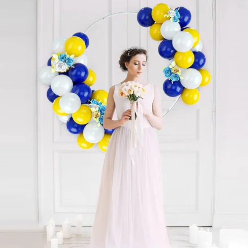 Miniatura 7 de FEYG - Juego de arco de globos, 50 globos de color azul, amarillo y blanco. Globos de látex para cumpleaños, bodas, baby shower, compromiso, Azul