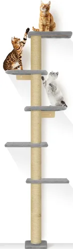 Miniatura 10 de PAWSCRAT Árbol para gatos montado en la pared, torre para gatos de piso a techo de 5 niveles, poste rascador para gatos montado en la pared de 80