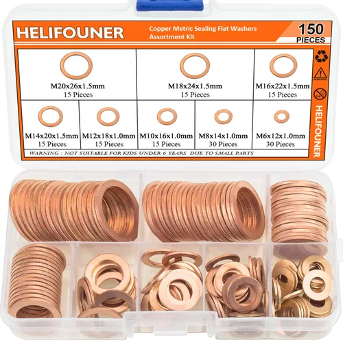Miniatura 11 de HELIFOUNER 100 Piezas M8x14x1.0mm Arandelas de Cobre, Arandelas de Sellado Métricas de Cobre, Diámetro Interior 8mm, Diámetro Exterior 14mm, Grosor