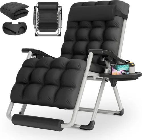 Miniatura 23 de MoNiBloom Silla reforzada de gravedad cero, tumbona plegable para piscina y playa, tumbona de bronceado portátil con cojín, reposacabezas y bandeja